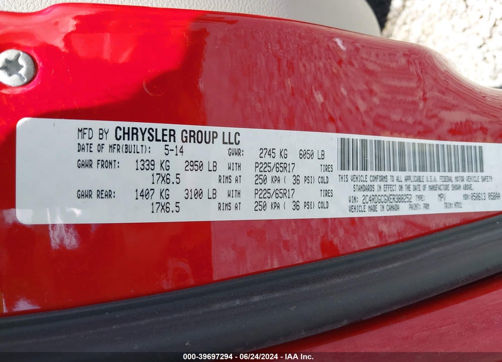 2014 DODGE GRAND CARAVAN SXT VIN: 2C4RDGCGXER388252