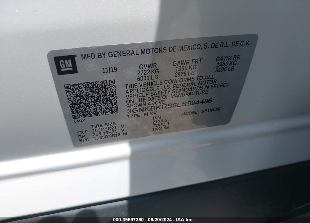 2020 CHEVROLET BLAZER AWD RS VIN: 3GNKBKRS6LS594486