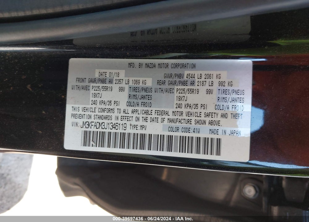 2018 MAZDA CX-5 GRAND TOURING VIN: JM3KFADM3J1346119