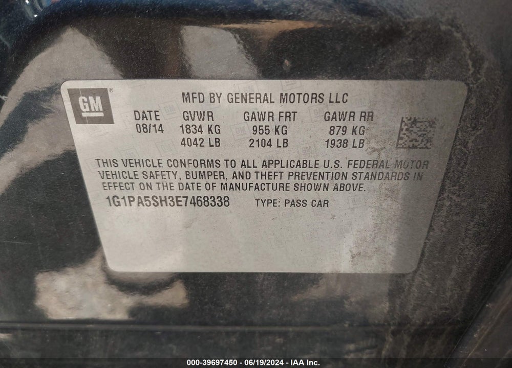2014 CHEVROLET CRUZE LS AUTO VIN: 1G1PA5SH3E7468338