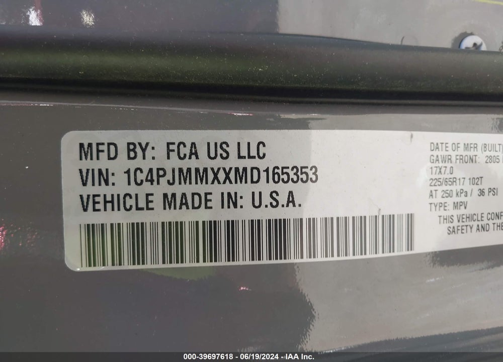 2021 JEEP CHEROKEE LATITUDE LUX 4X4 VIN: 1C4PJMMXXMD165353