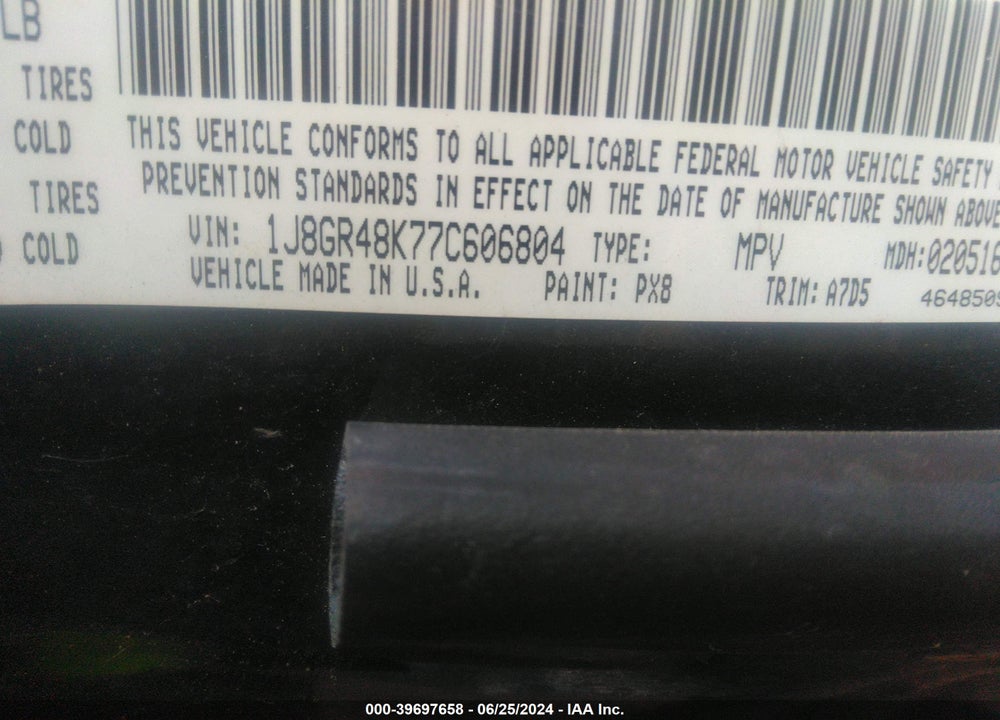 2007 JEEP GRAND CHEROKEE LAREDO VIN: 1J8GR48K77C606804