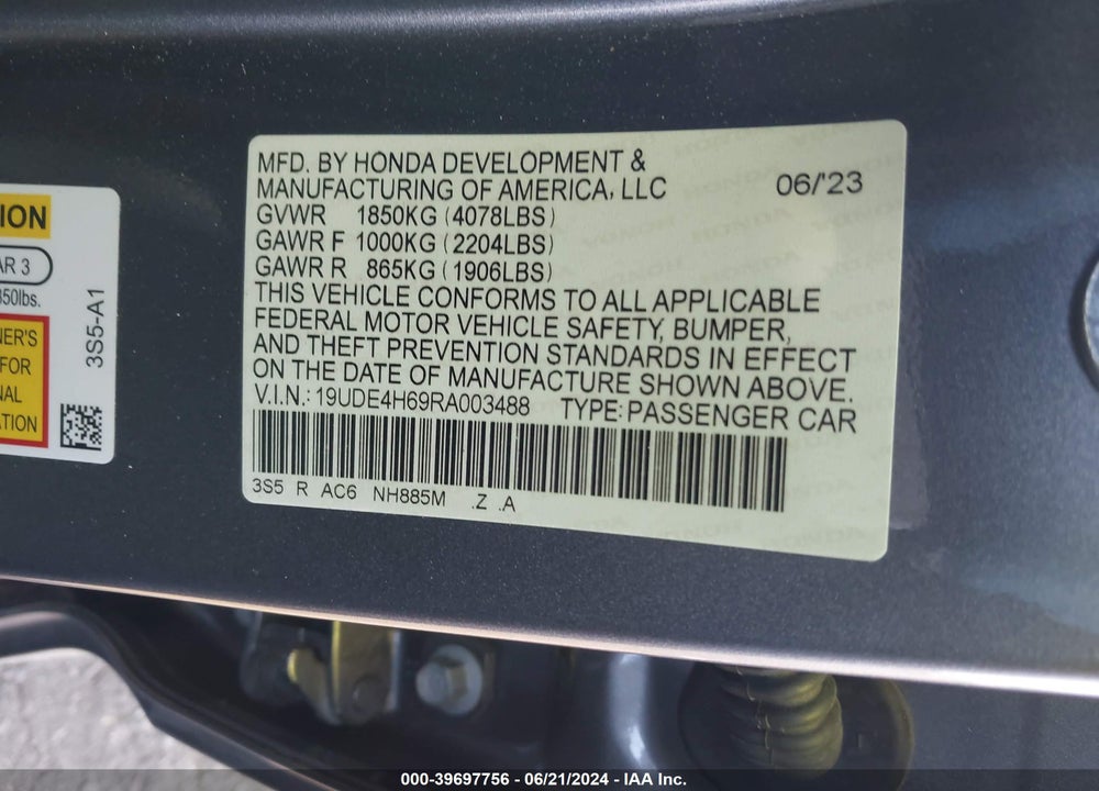 2024 ACURA INTEGRA A-SPEC TECHNOLOGY PACKAGE VIN: 19UDE4H69RA003488