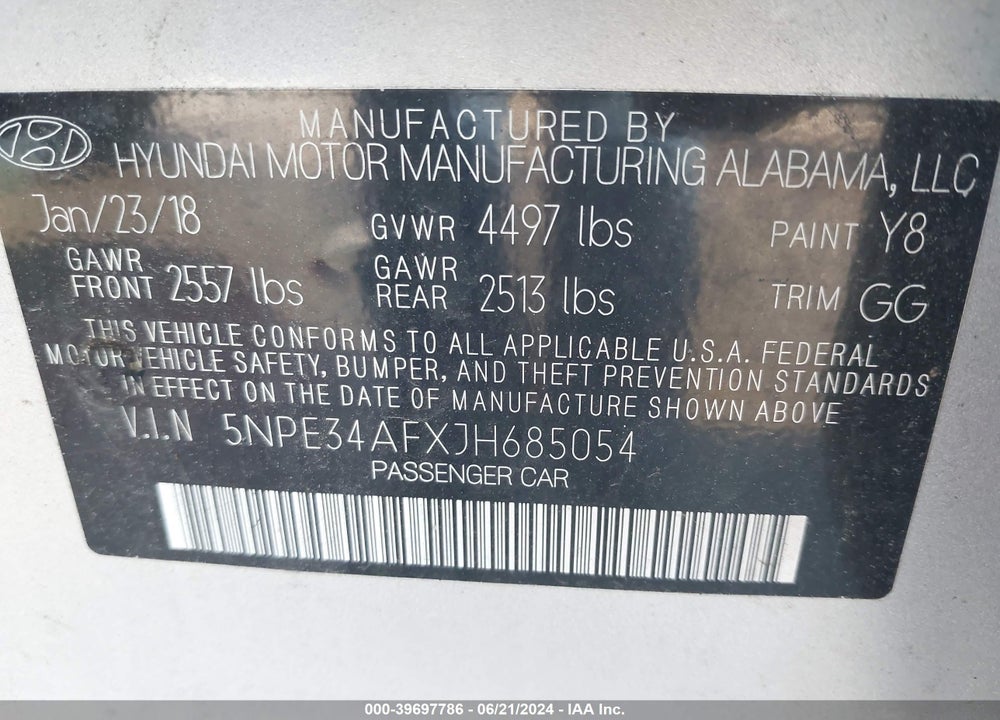 2018 HYUNDAI SONATA SEL VIN: 5NPE34AFXJH685054
