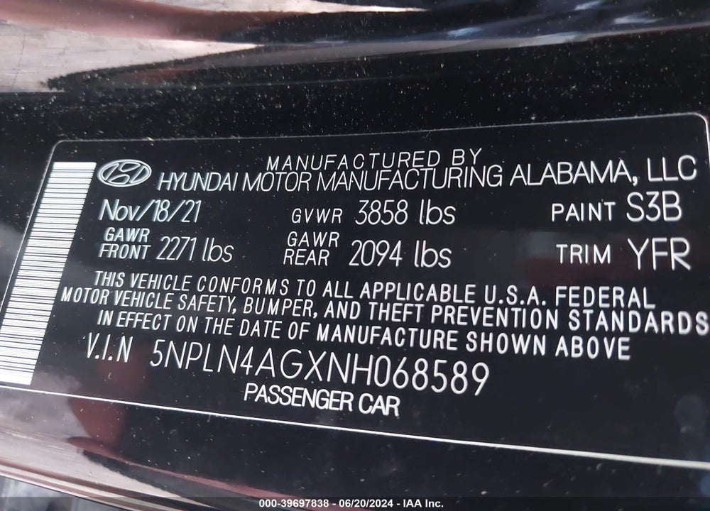 2022 HYUNDAI ELANTRA SEL VIN: 5NPLN4AGXNH068589