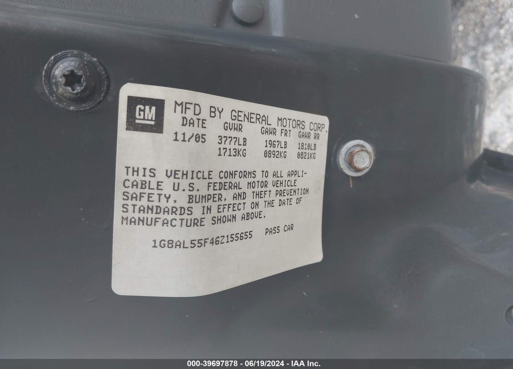 2006 SATURN ION VIN: 1G8AL55F46Z155655