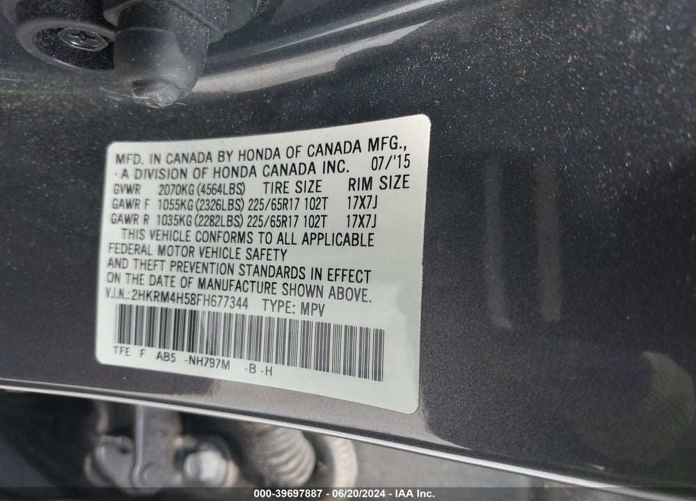 2015 HONDA CR-V EX VIN: 2HKRM4H58FH677344
