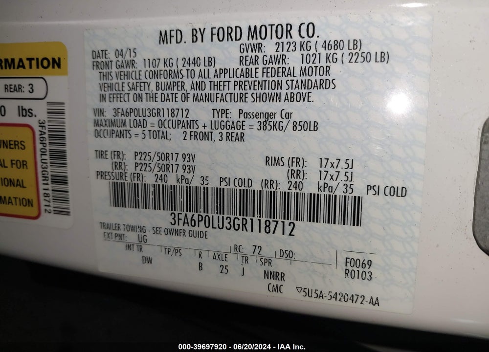 2016 FORD FUSION HYBRID SE VIN: 3FA6P0LU3GR118712