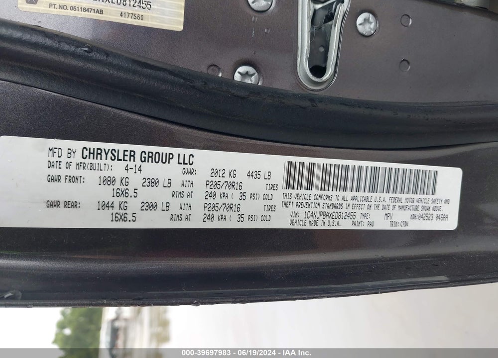 2014 JEEP PATRIOT SPORT VIN: 1C4NJPBAXED812455