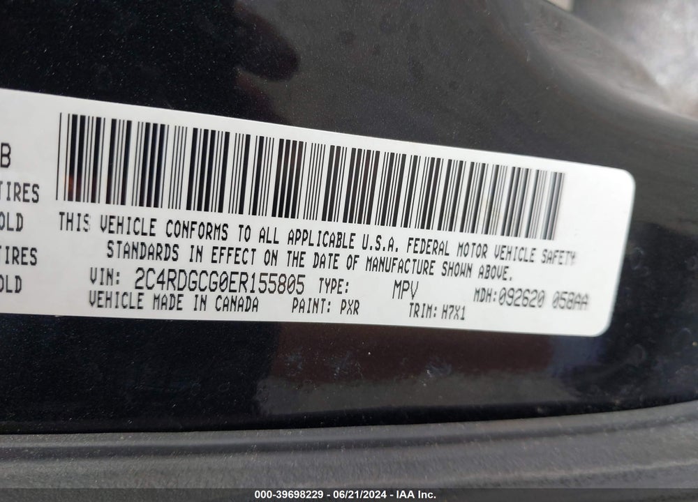2014 DODGE GRAND CARAVAN SXT VIN: 2C4RDGCG0ER155805