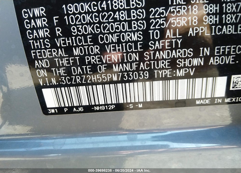 2023 HONDA HR-V AWD SPORT VIN: 3CZRZ2H55PM733039