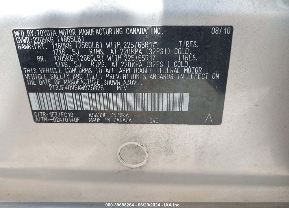 2010 TOYOTA RAV4 VIN: 2T3JF4DV5AW079825