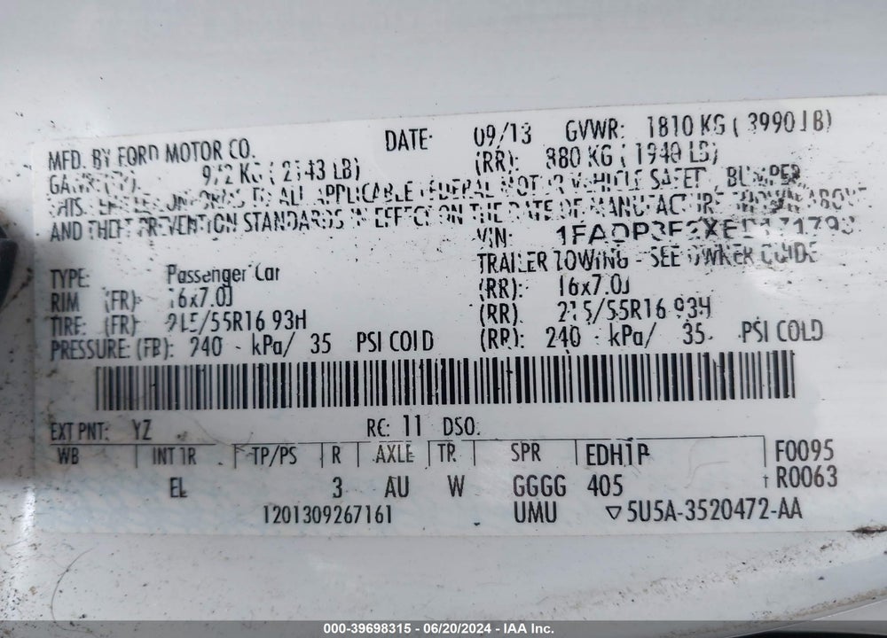 2014 FORD FOCUS SE VIN: 1FADP3F2XEL171793