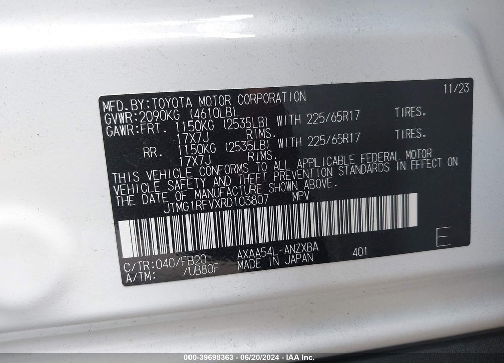2024 TOYOTA RAV4 LE VIN: JTMG1RFVXRD103807