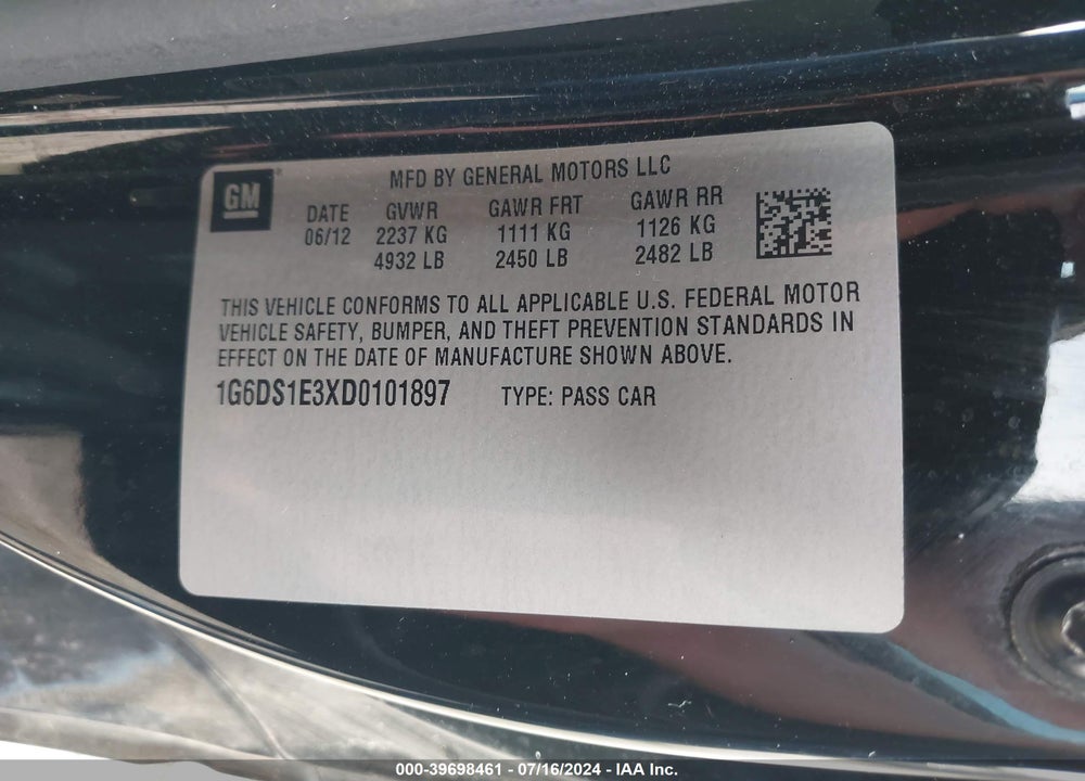 2013 CADILLAC CTS PREMIUM VIN: 1G6DS1E3XD0101897