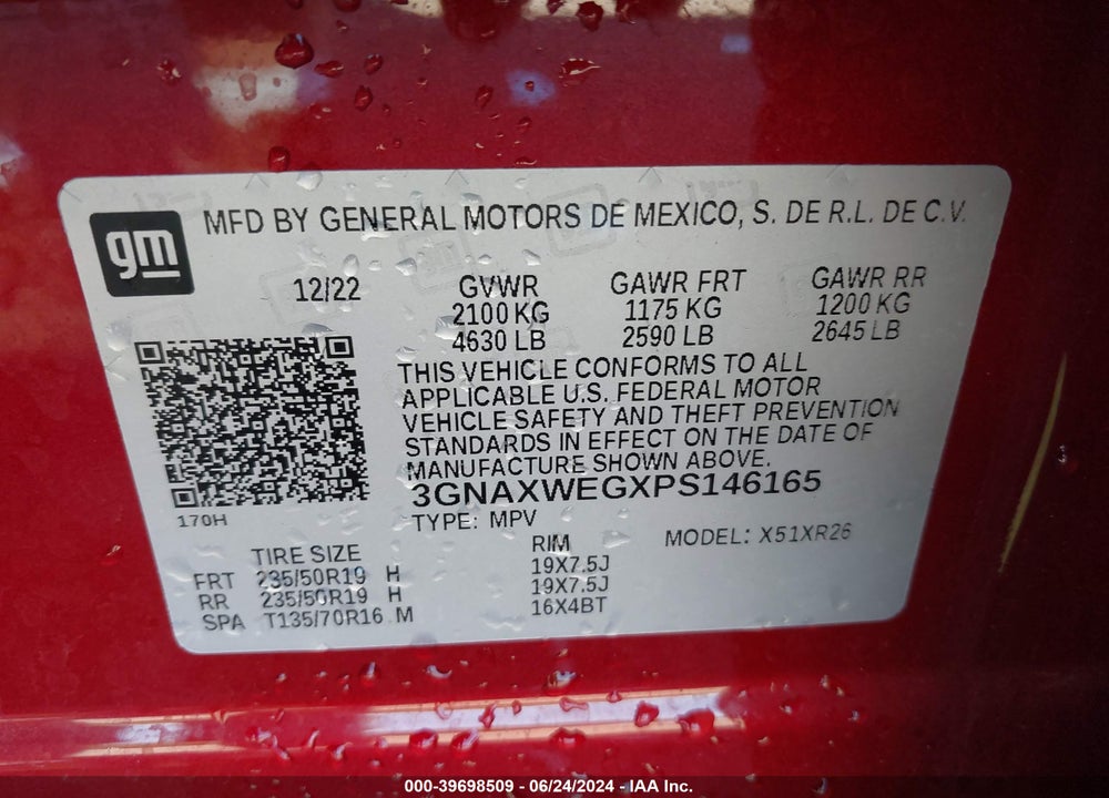 2023 CHEVROLET EQUINOX AWD RS VIN: 3GNAXWEGXPS146165