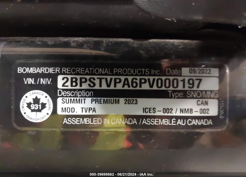2023 SKI DOO SUMMIT NEO PLUS VIN: 2BPSTVPA6PV000197