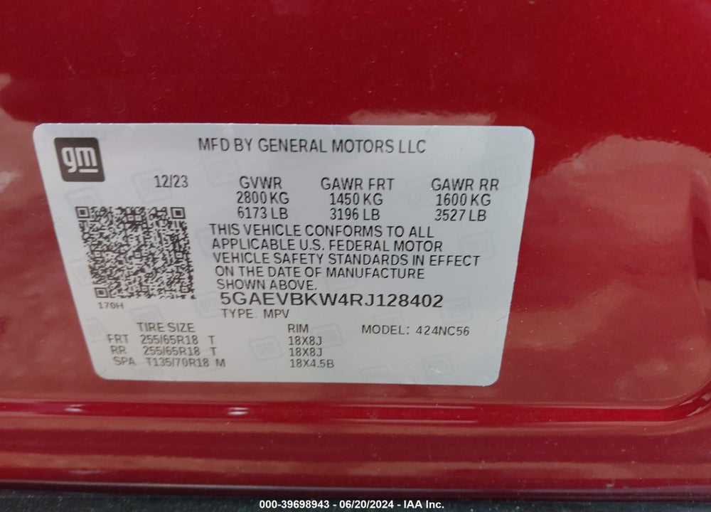 2024 BUICK ENCLAVE PREMIUM AWD VIN: 5GAEVBKW4RJ128402