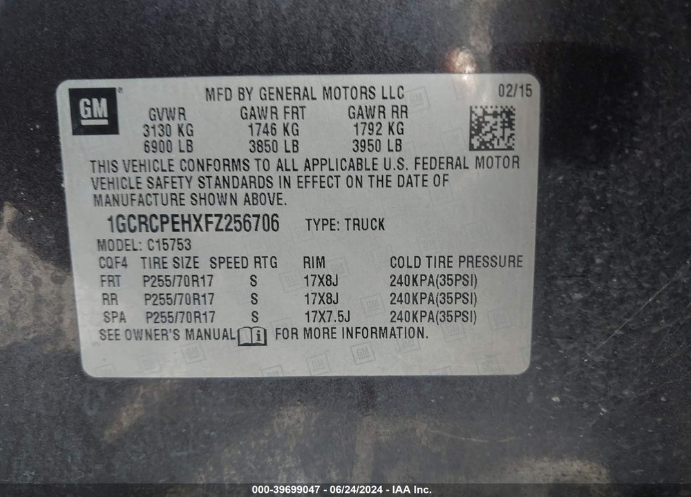 2015 CHEVROLET SILVERADO 1500 LS VIN: 1GCRCPEHXFZ256706