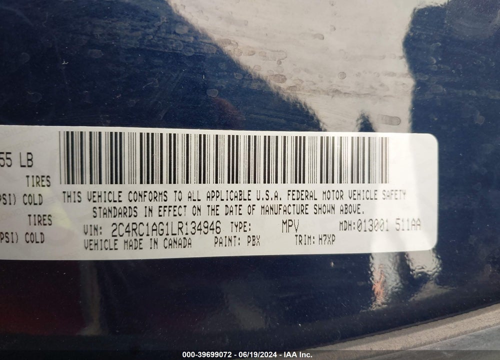 2020 CHRYSLER VOYAGER L VIN: 2C4RC1AG1LR134946