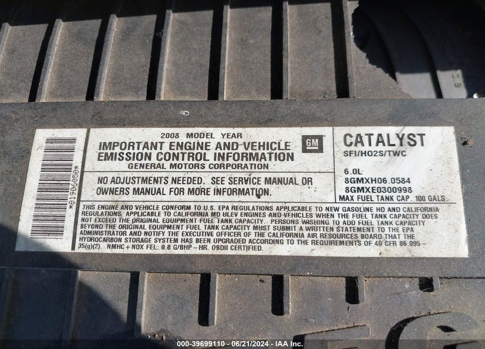 2008 GMC SAVANA CUTAWAY WORK VAN VIN: 1GDJG31K381906050