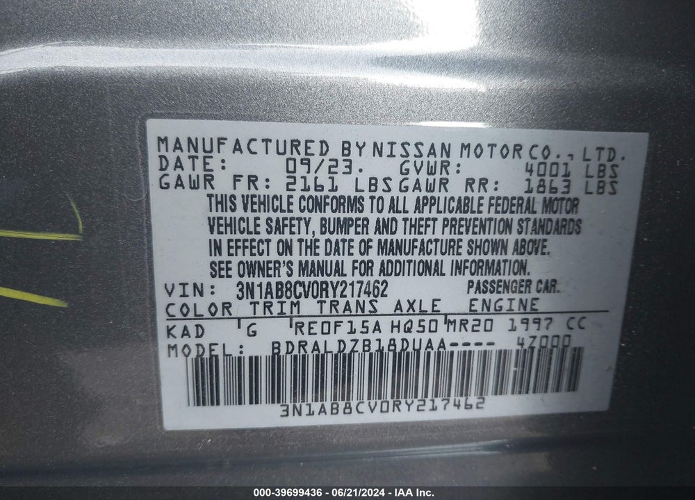 2024 NISSAN SENTRA SV XTRONIC CVT VIN: 3N1AB8CV0RY217462
