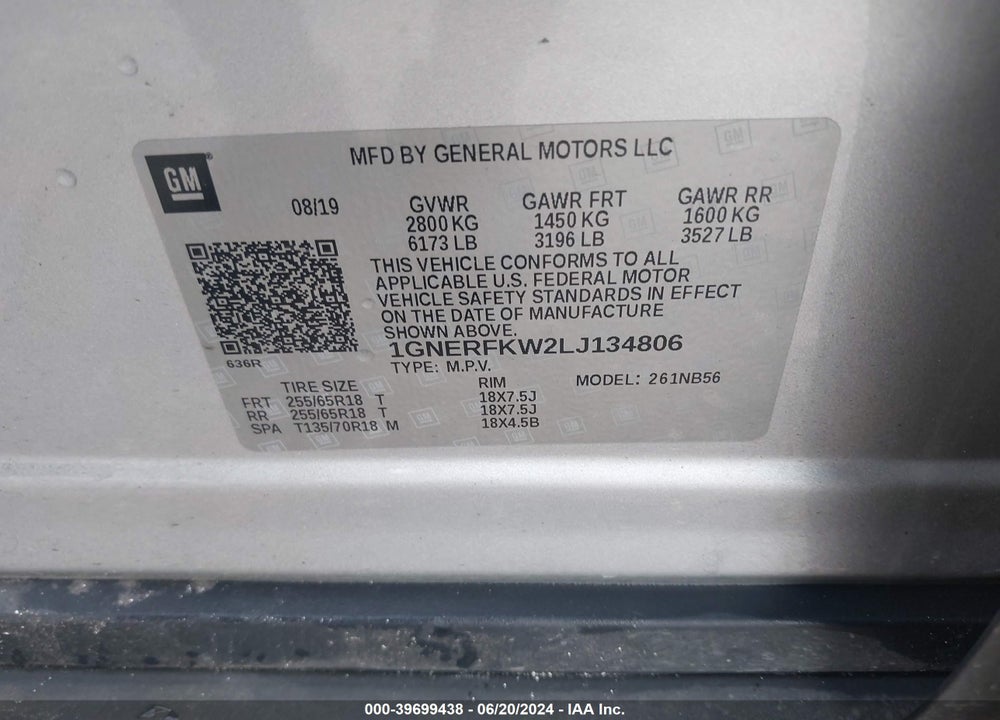 2020 CHEVROLET TRAVERSE FWD LS VIN: 1GNERFKW2LJ134806