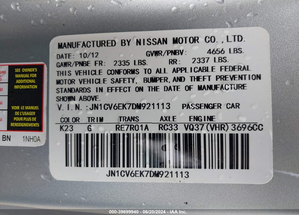 2013 INFINITI G37 JOURNEY VIN: JN1CV6EK7DM921113