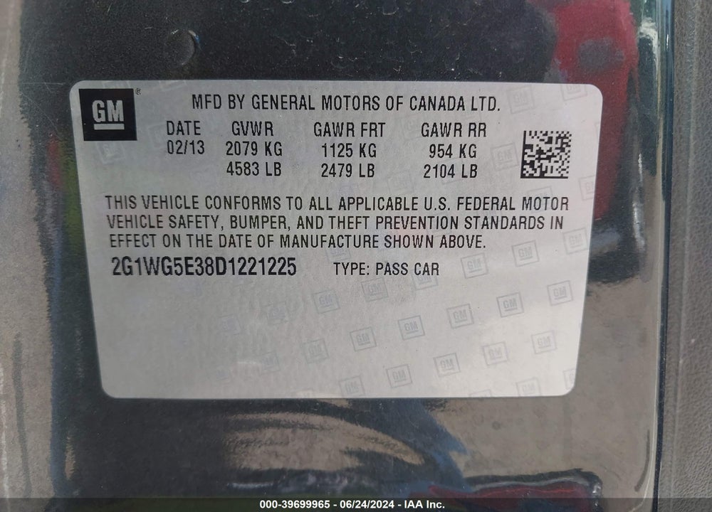 2013 CHEVROLET IMPALA VIN: 2G1WG5E38D1221225