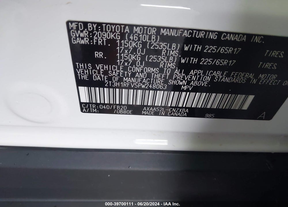 2023 TOYOTA RAV4 VIN: 2T3H1RFV5PW248063