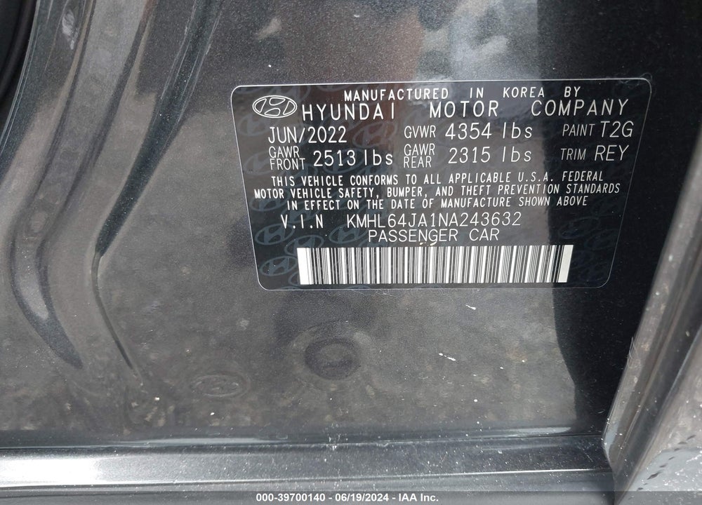 2022 HYUNDAI SONATA SEL VIN: KMHL64JA1NA243632