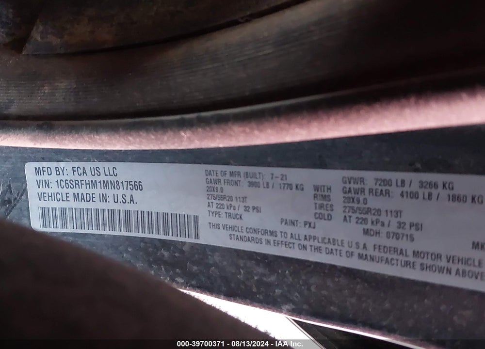 2021 RAM 1500 VIN: 1C6SRFHM1MN817566