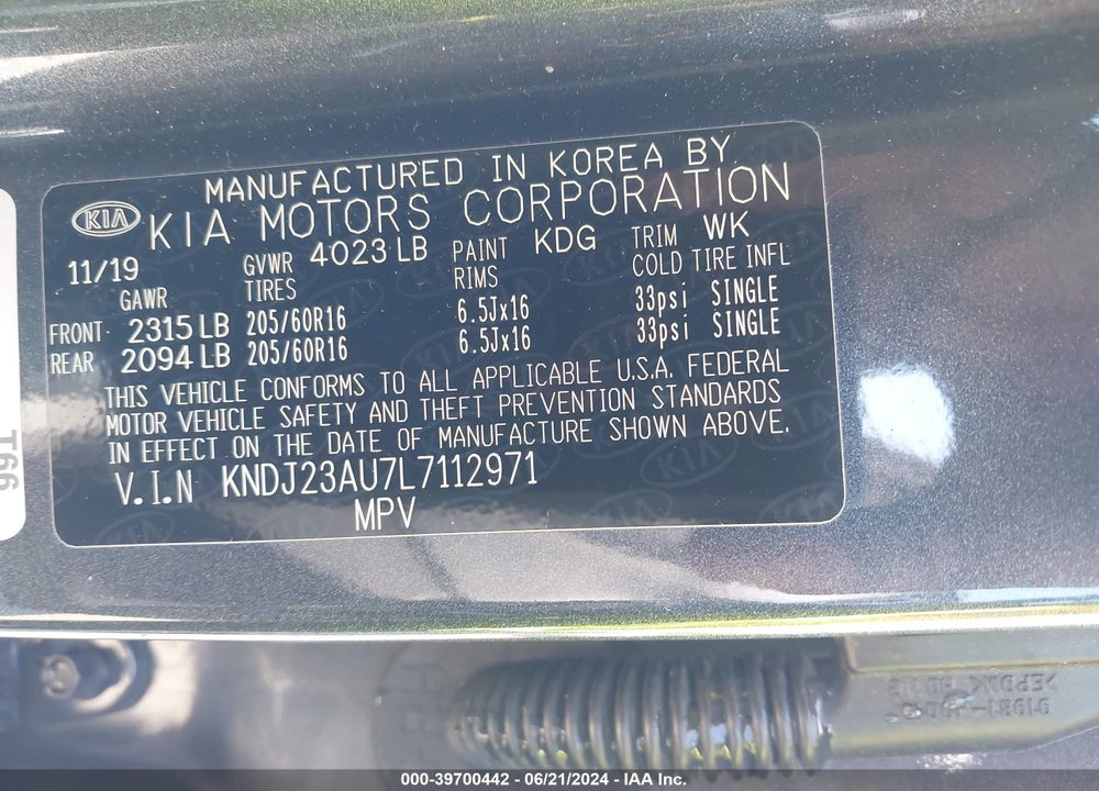 2020 KIA SOUL !/+/S VIN: KNDJ23AU7L7112971