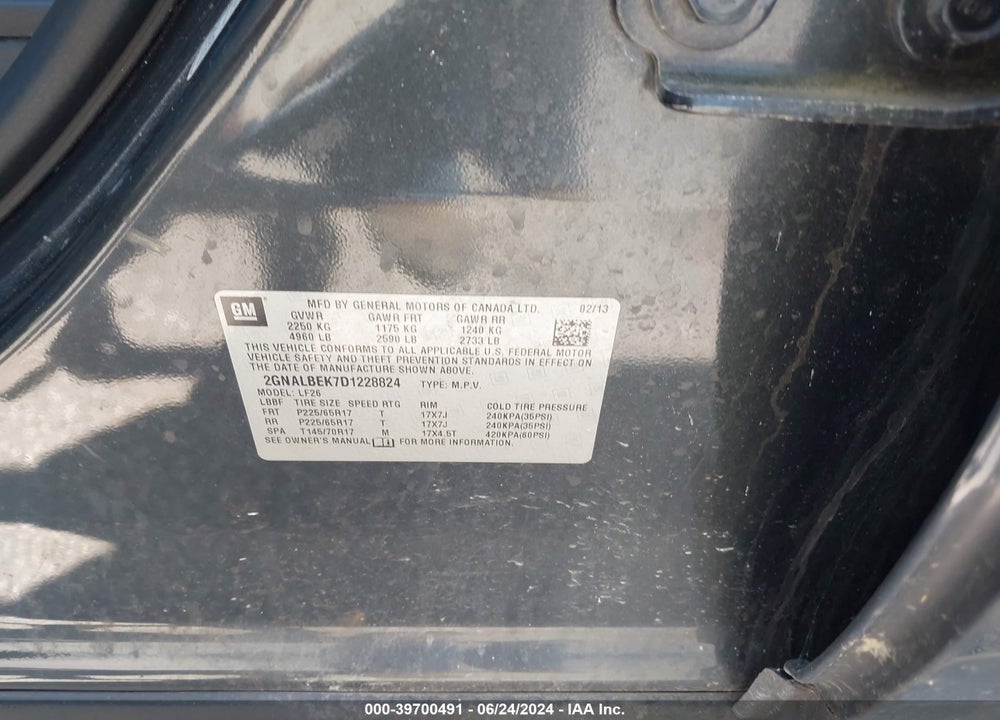 2013 CHEVROLET EQUINOX LS VIN: 2GNALBEK7D1228824