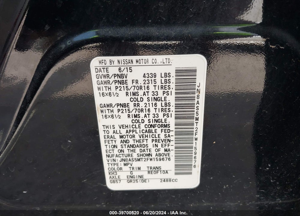 2015 NISSAN ROGUE SELECT S VIN: JN8AS5MT2FW159676