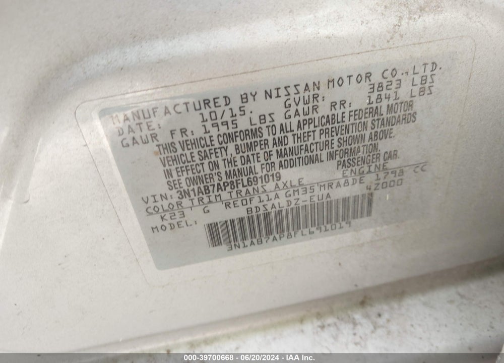2015 NISSAN SENTRA VIN: 3N1AB7AP8FL691019