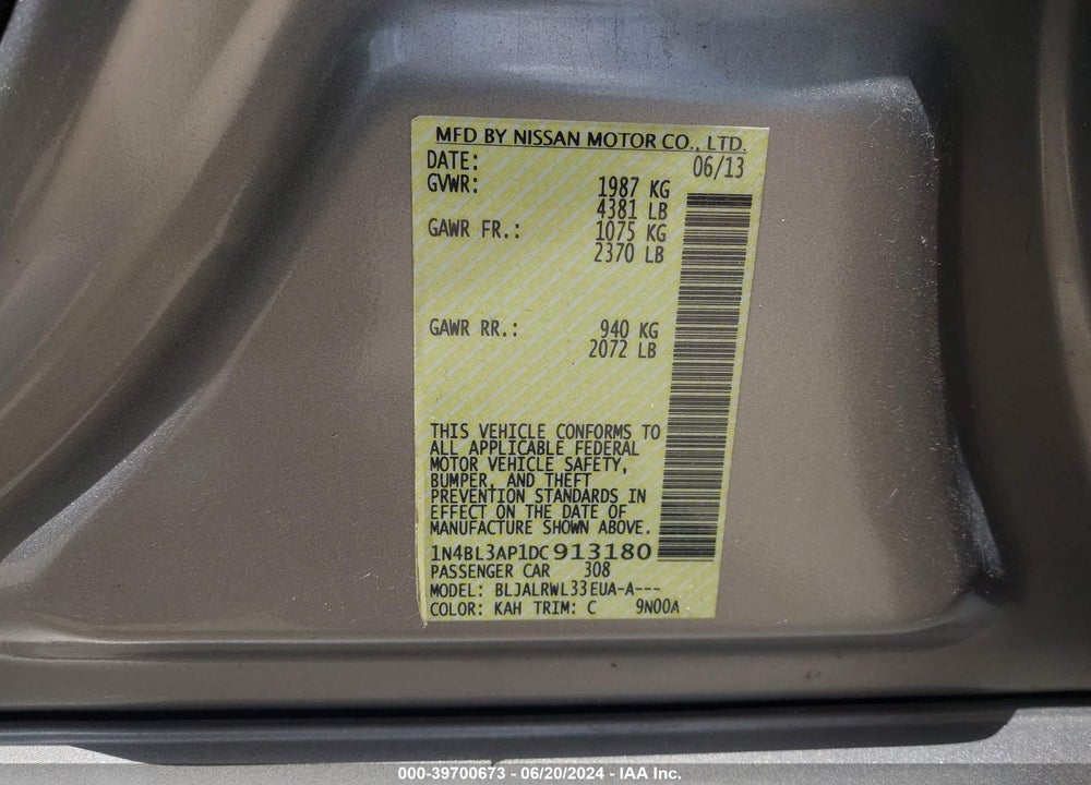 2013 NISSAN ALTIMA 3.5 S VIN: 1N4BL3AP1DC913180