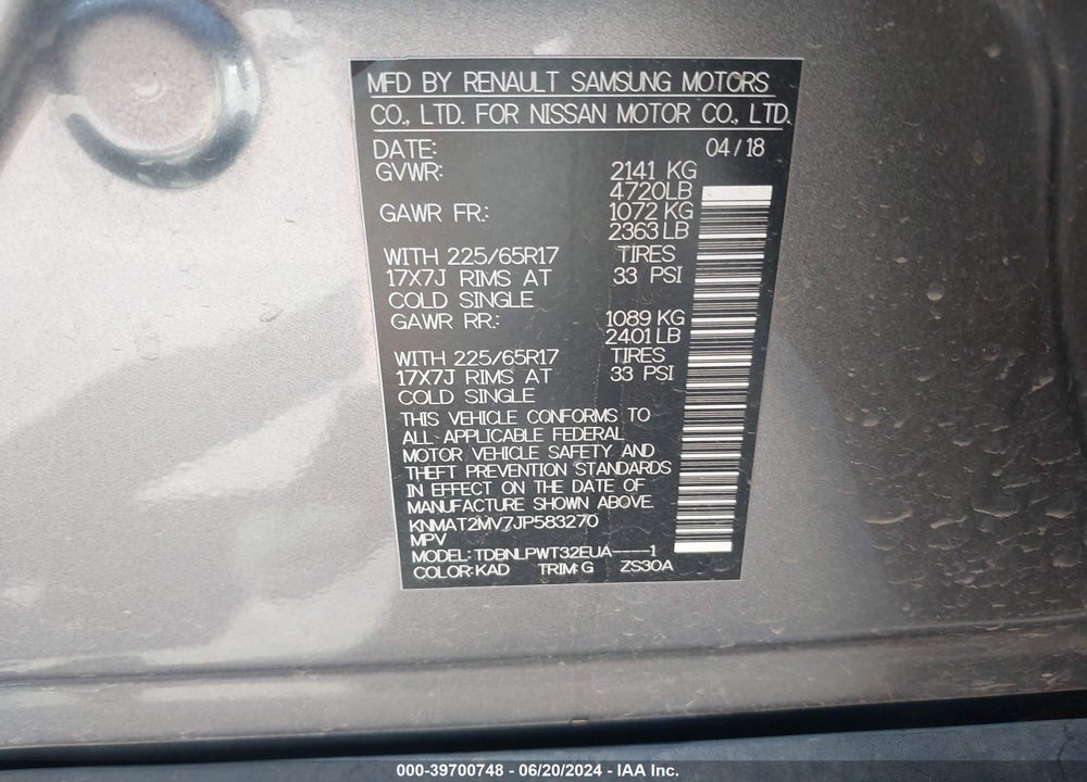 2018 NISSAN ROGUE S VIN: KNMAT2MV7JP583270