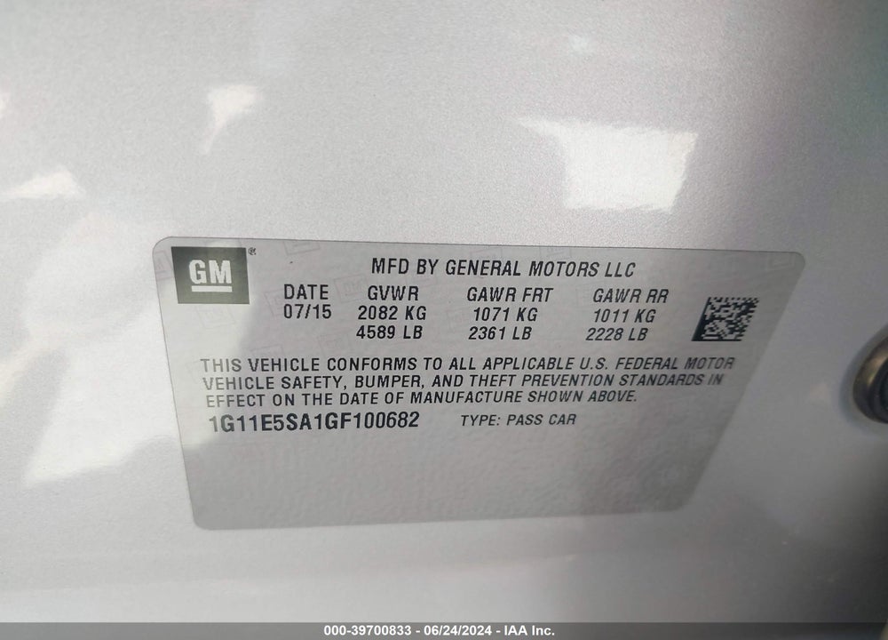 2016 CHEVROLET MALIBU LIMITED LTZ VIN: 1G11E5SA1GF100682