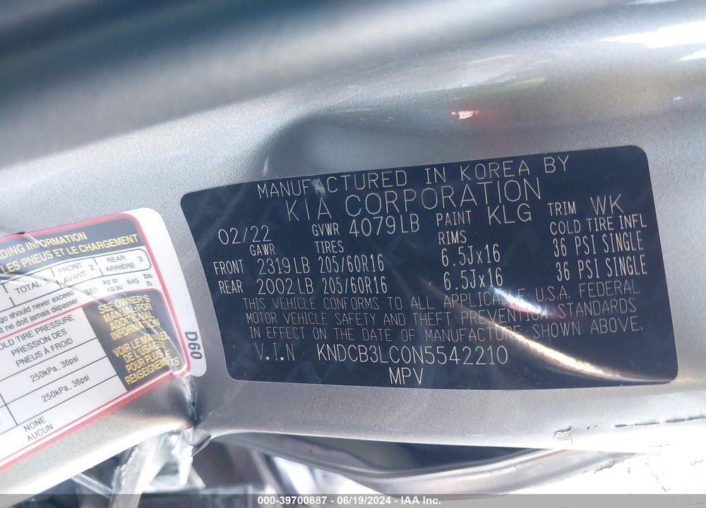 2022 KIA NIRO LX VIN: KNDCB3LC0N5542210