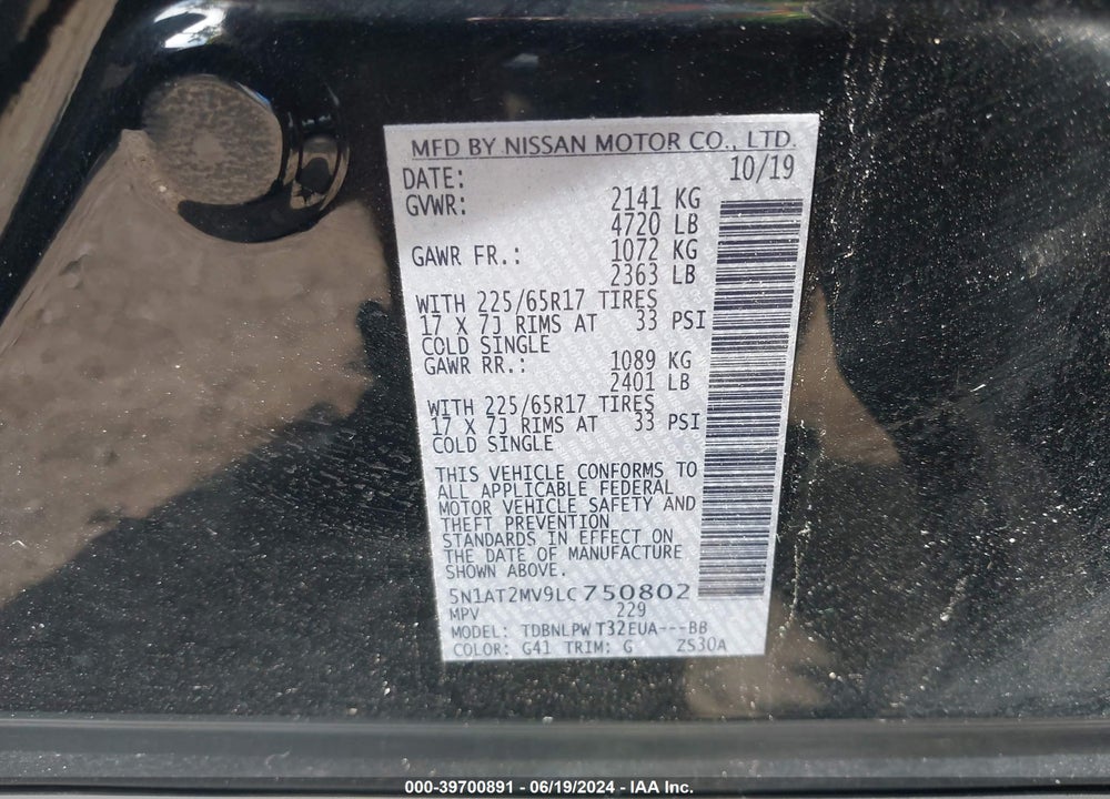 2020 NISSAN ROGUE S INTELLIGENT AWD VIN: 5N1AT2MV9LC750802