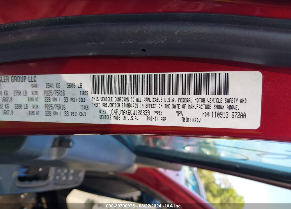 2012 JEEP LIBERTY VIN: 1C4PJMAK6CW120339