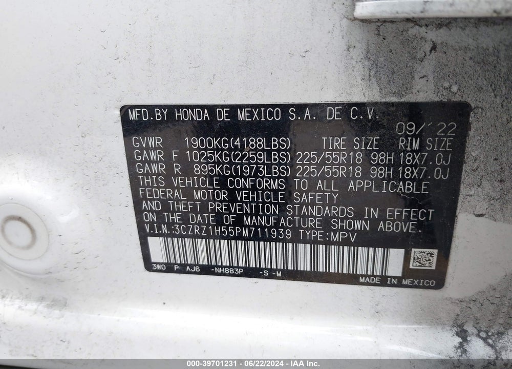 2023 HONDA HR-V 2WD SPORT VIN: 3CZRZ1H55PM711939