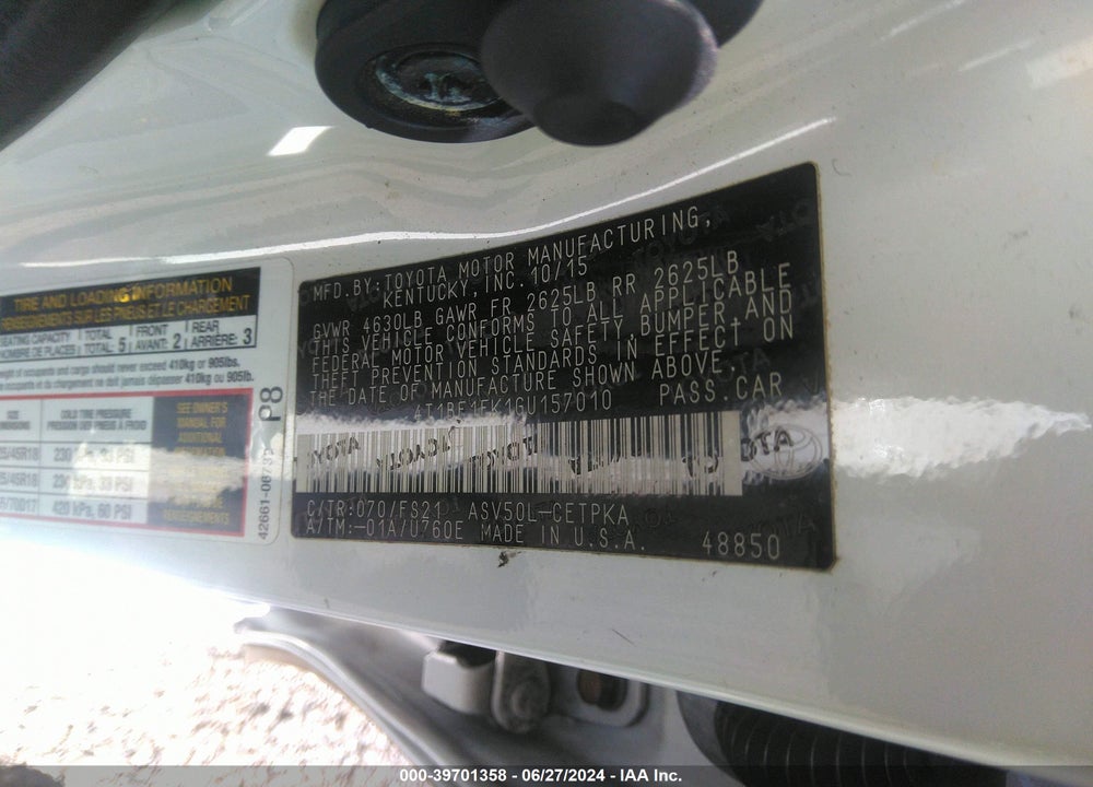 2016 TOYOTA CAMRY SE VIN: 4T1BF1FK1GU157010