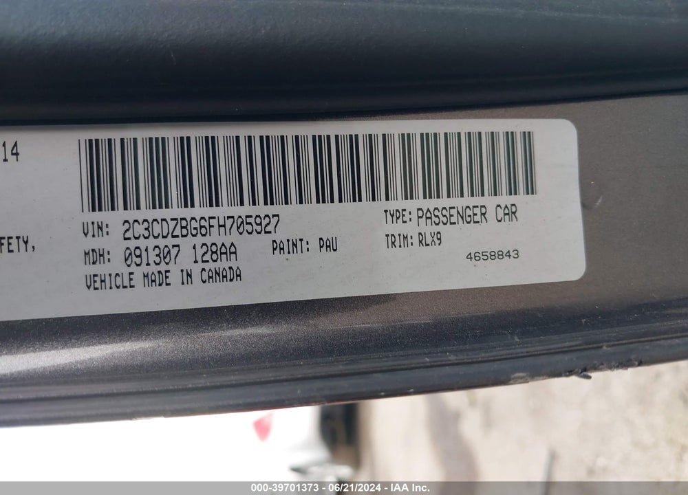 2015 DODGE CHALLENGER SXT PLUS VIN: 2C3CDZBG6FH705927