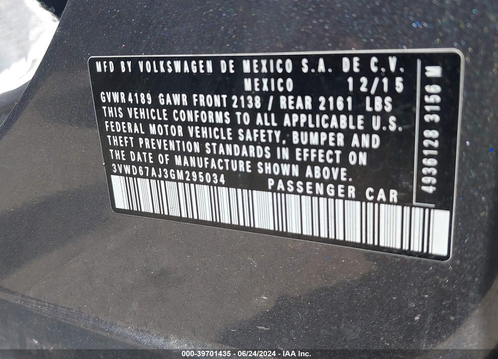 2016 VOLKSWAGEN JETTA 1.4T SE VIN: 3VWD67AJ3GM295034