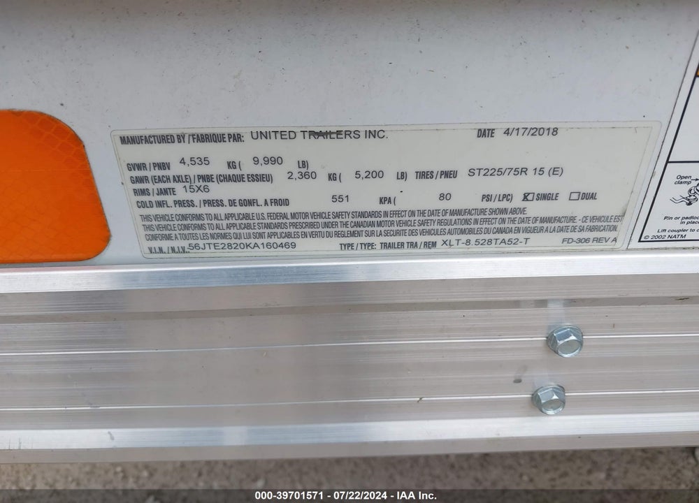 2019 UNITED OTHER VIN: 56JTE2820KA160469
