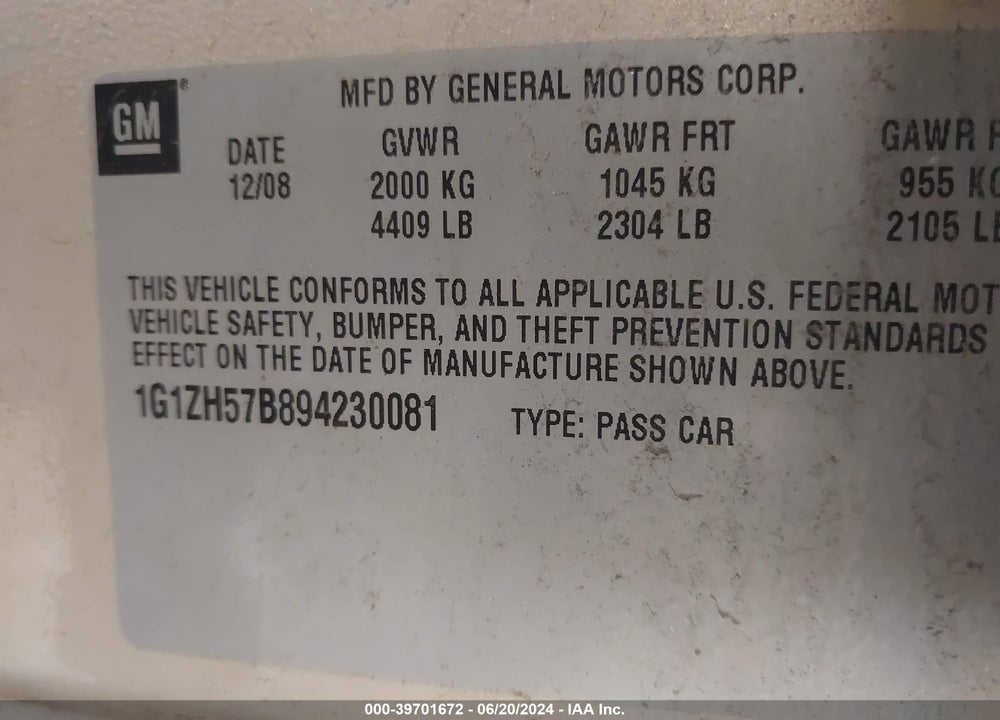 2009 CHEVROLET MALIBU LT VIN: 1G1ZH57B894230081