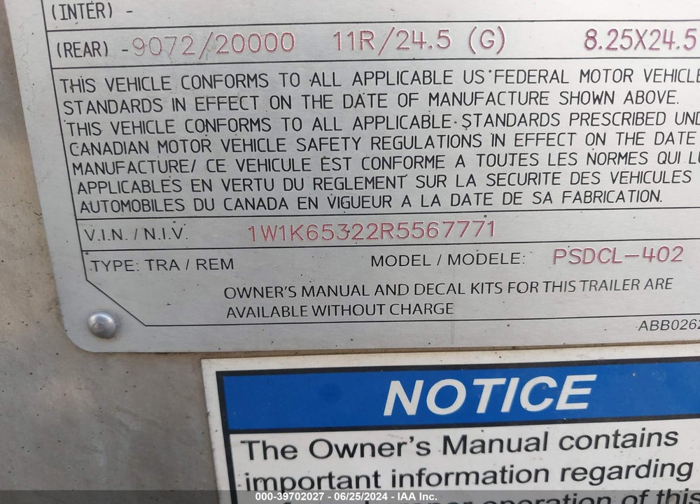 2024 TRAILER WILSON VIN: 1W1K65322R5567771