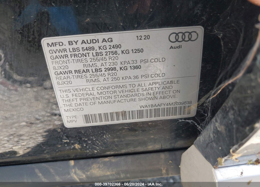 2021 AUDI Q5 PREMIUM PLUS 45 TFSI QUATTRO S TRONIC VIN: WA1BAAFY4M2039638